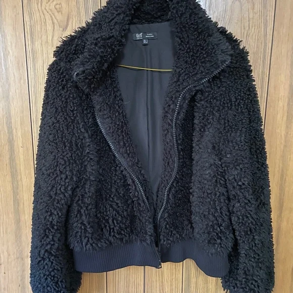 Zara black hotsell teddy jacket